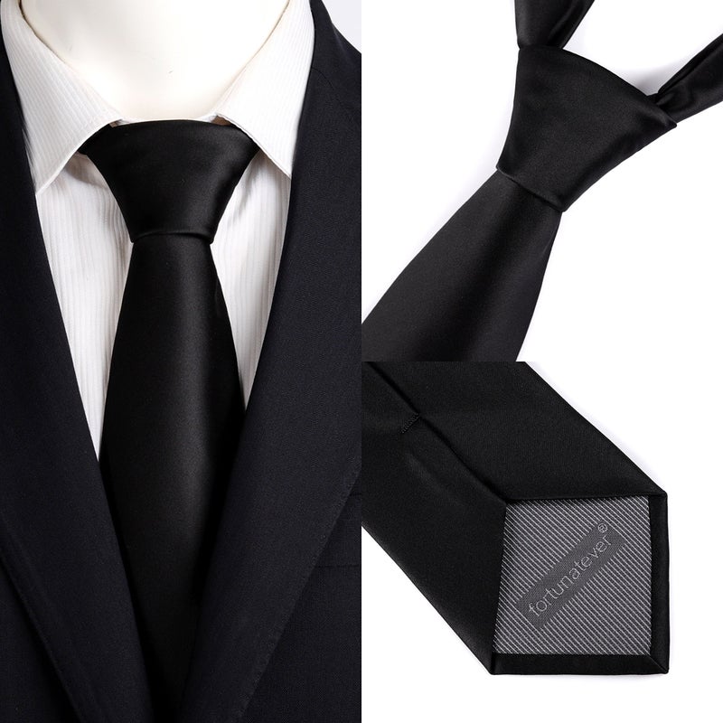 fortunatever Classical Men's Solid Handmade Extra Long Necktie,Black Tie With Gift Box - Image 3
